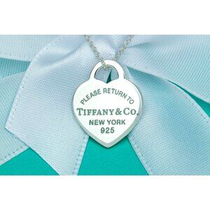 Tiffany & Co. Return to Tiffany Heart Tag Rare Blue Enamel Necklace Silver 16mm